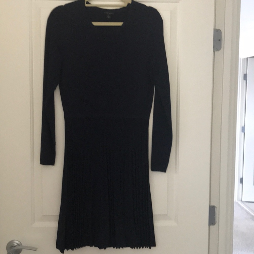 Navy lite knit dress with pleats